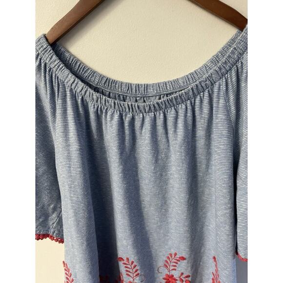 Talbots Off The Shoulder Embroidered Tunic Top Size Large Blue Red Peasant Boho - Picture 4 of 9